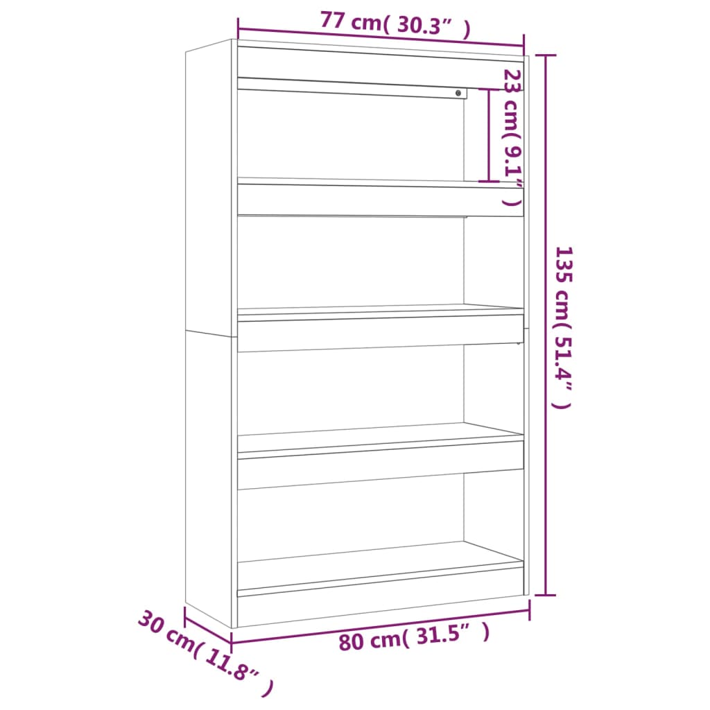 bogreol/rumdeler 80x30x135 cm konstrueret træ hvid