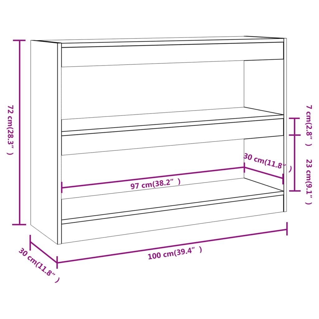 bogreol/rumdeler 100x30x72 cm sort