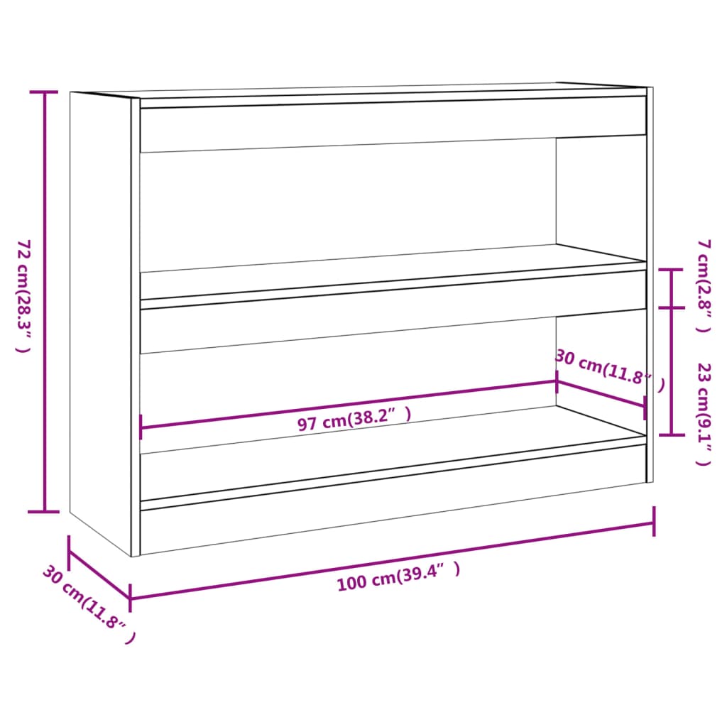 bogreol/rumdeler 100x30x72 cm sonoma-eg