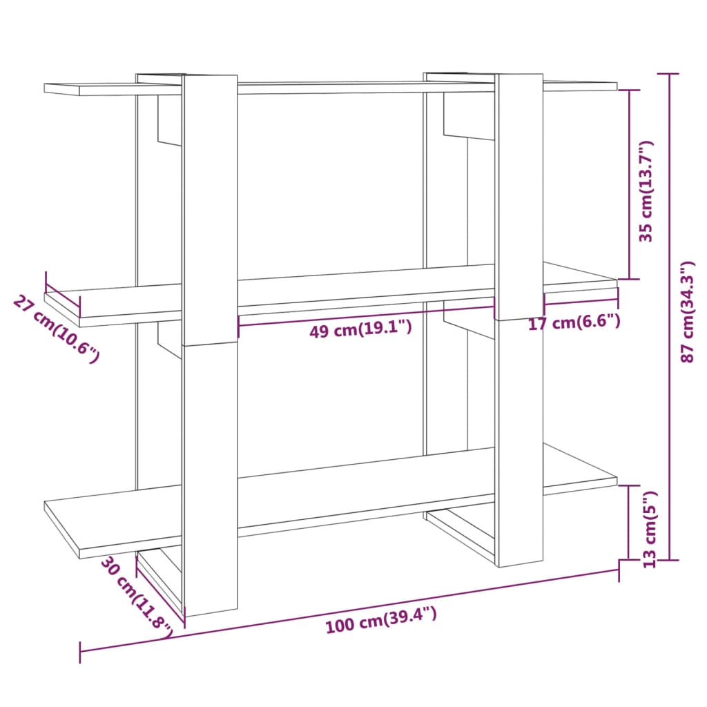 bogreol/rumdeler 100x30x87 cm sonoma-eg