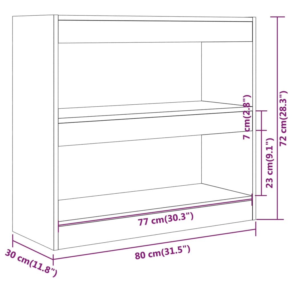 bogreol/rumdeler 80x30x72 cm brun egetræ