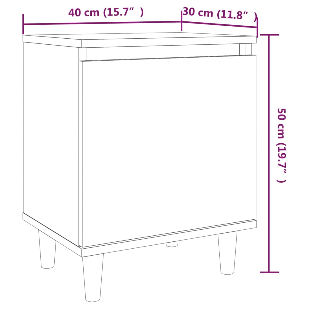 sengeborde m. massive træben 2 stk. 40x30x50 cm brunt eg