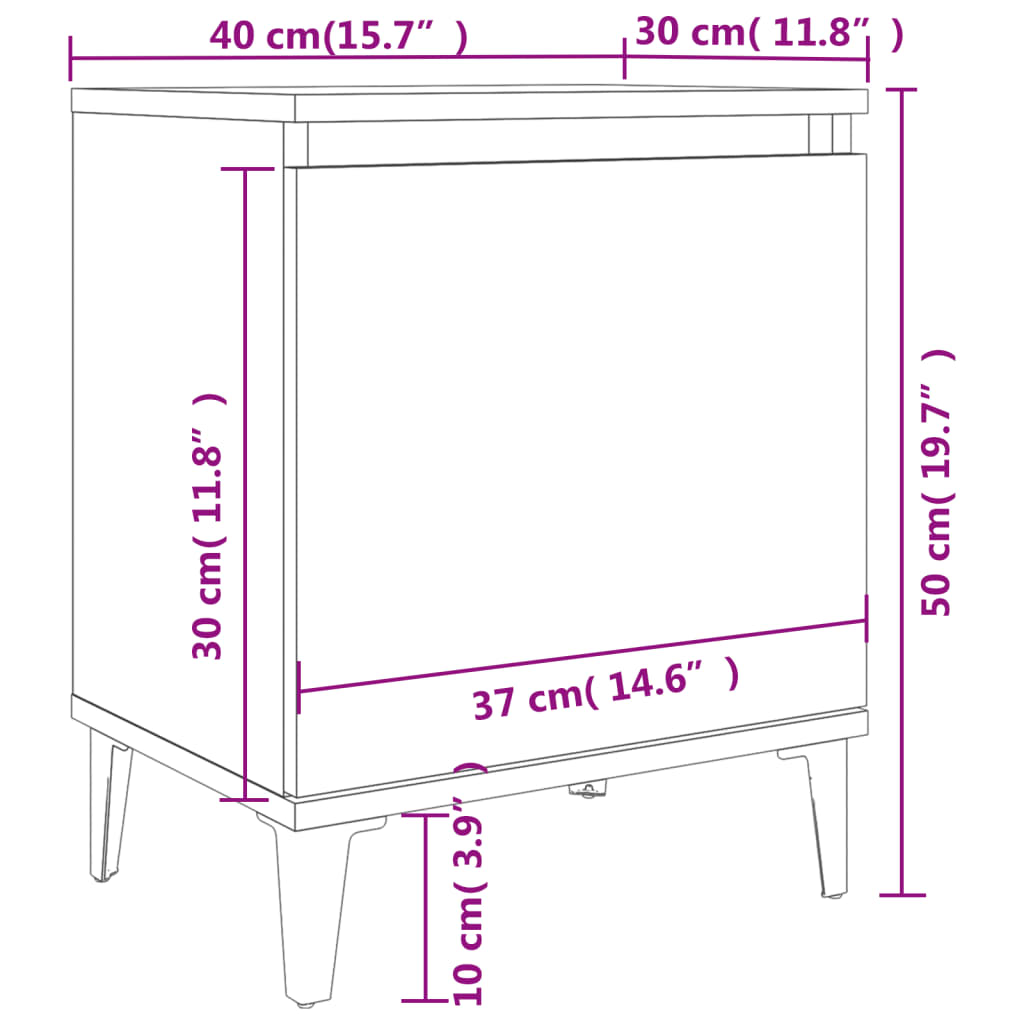 sengeborde med metalben 40x30x50 cm grå sonoma-eg