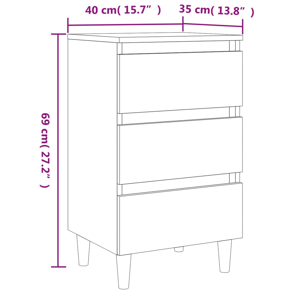 sengeborde 2 stk. med massive træben 40x35x69 cm røget egetræ