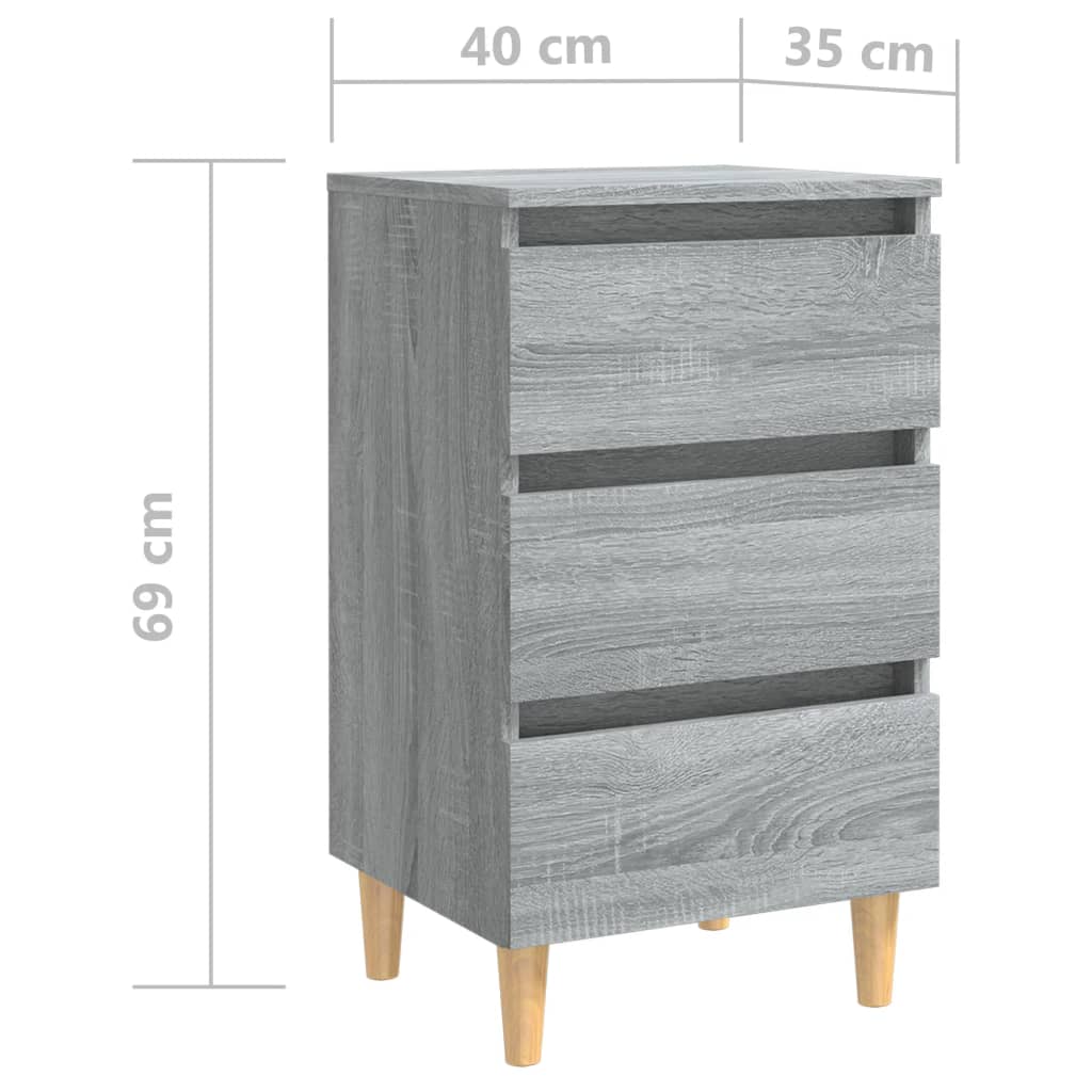 sengeborde 2 stk. med massive træben 40x35x69 cm grå sonoma-eg