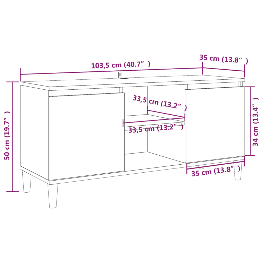 tv-bord med massive træben 103,5x35x50 cm røget egetræsfarve