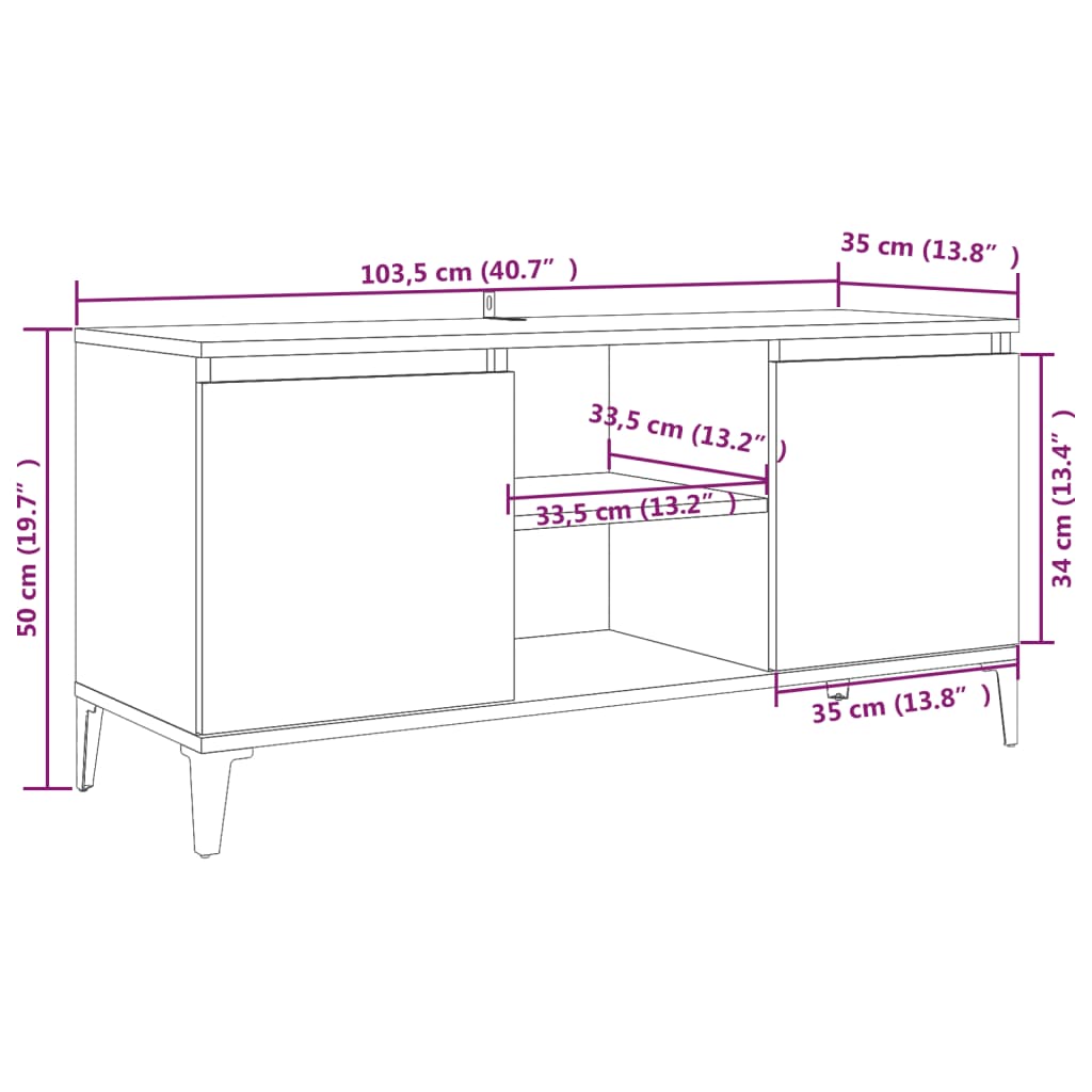 tv-bord med metalben 103,5x35x50 cm grå sonoma-eg