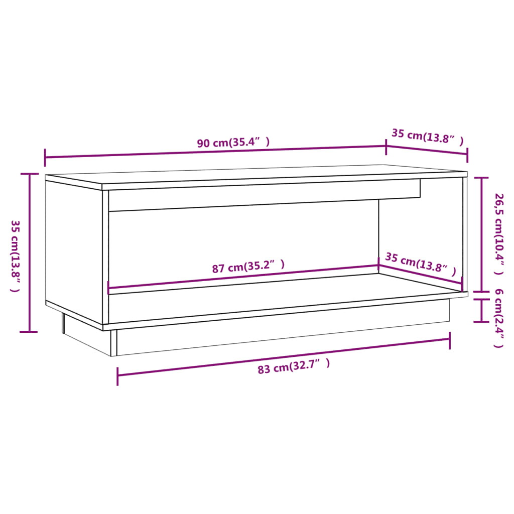 tv-bord 90x35x35 cm massivt fyrretræ grå