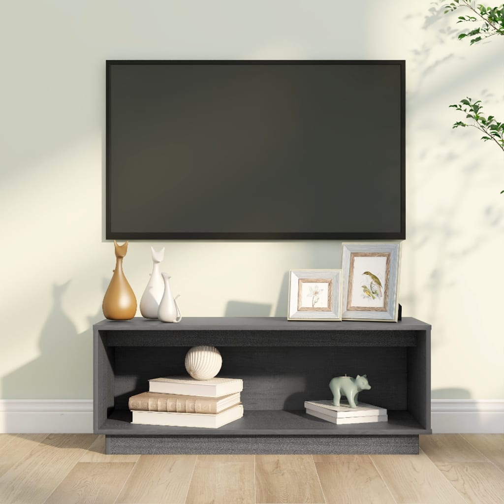 tv-bord 90x35x35 cm massivt fyrretræ grå