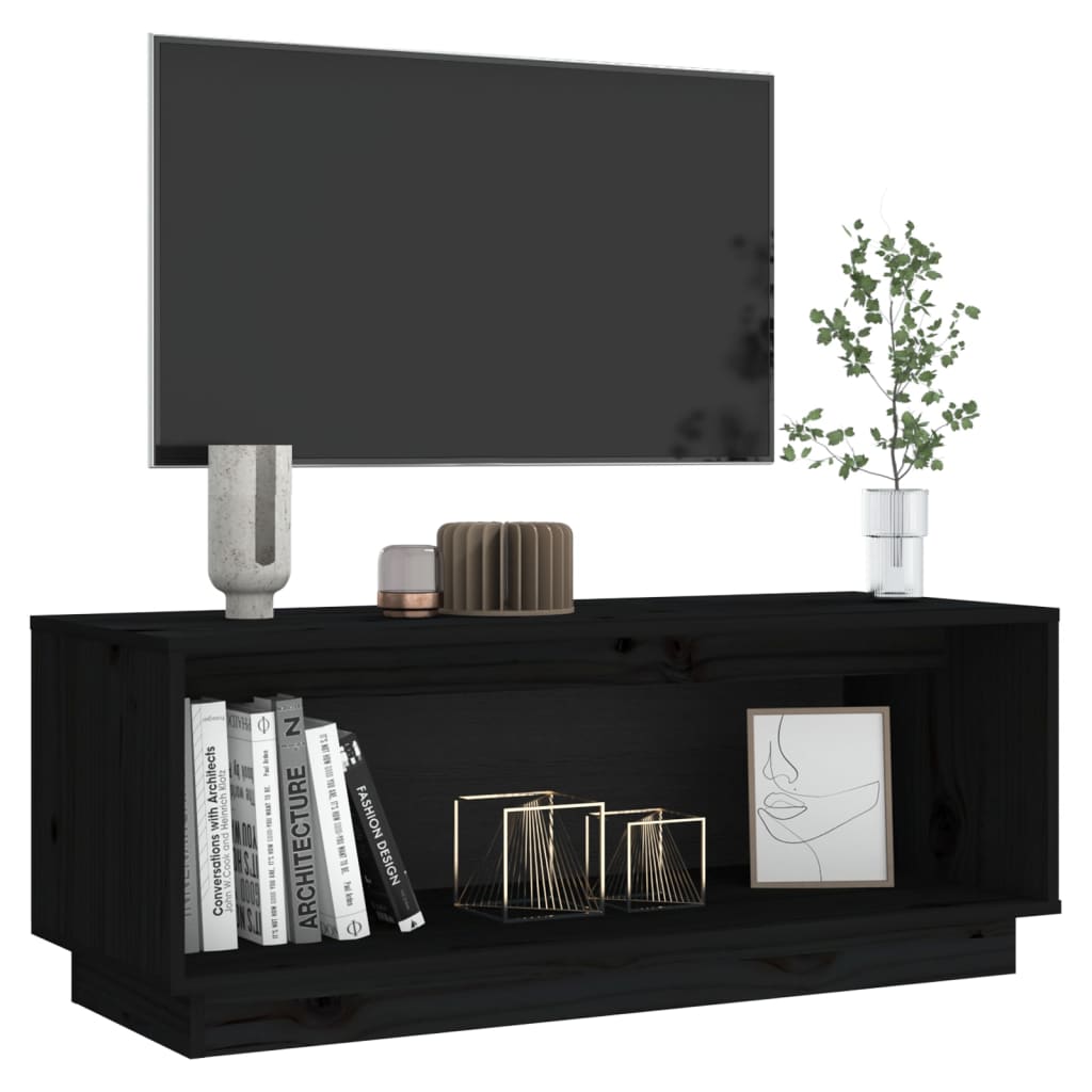 tv-bord 90x35x35 cm massivt fyrretræ sort