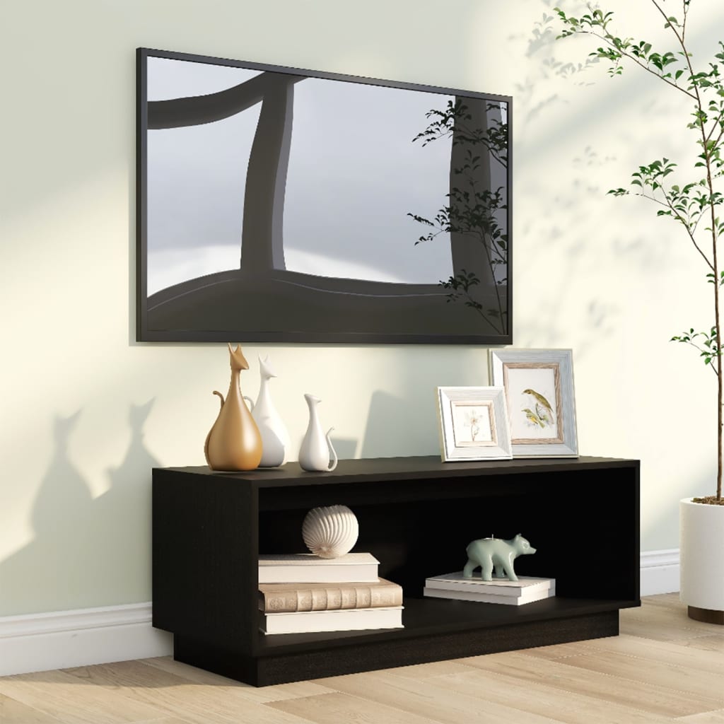 tv-bord 90x35x35 cm massivt fyrretræ sort