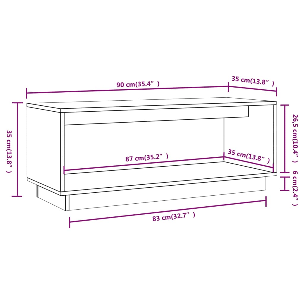 tv-bord 90x35x35 cm massivt fyrretræ sort