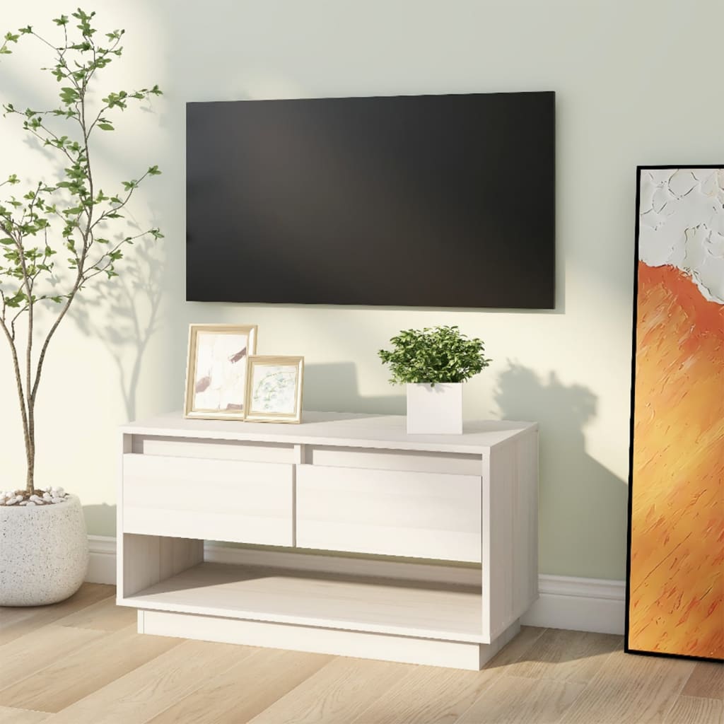 tv-bord 74x34x40 cm massivt fyrretræ hvid