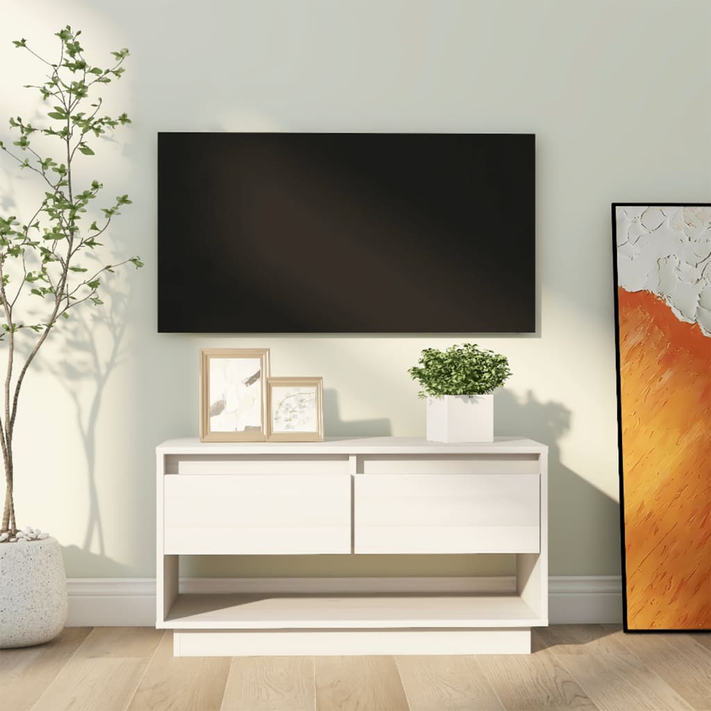 tv-bord 74x34x40 cm massivt fyrretræ hvid