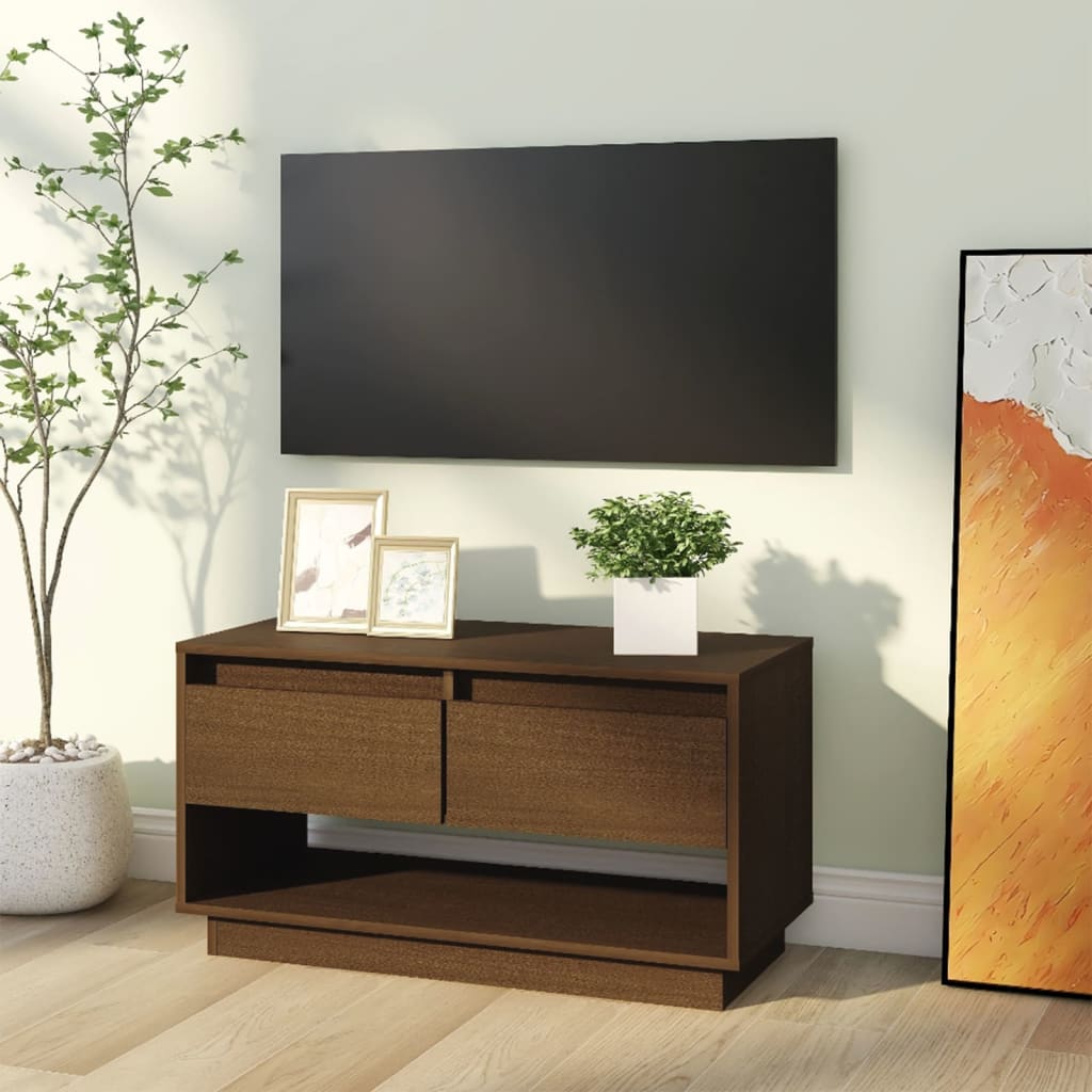 tv-bord 74x34x40 cm massivt fyrretræ gyldenbrun