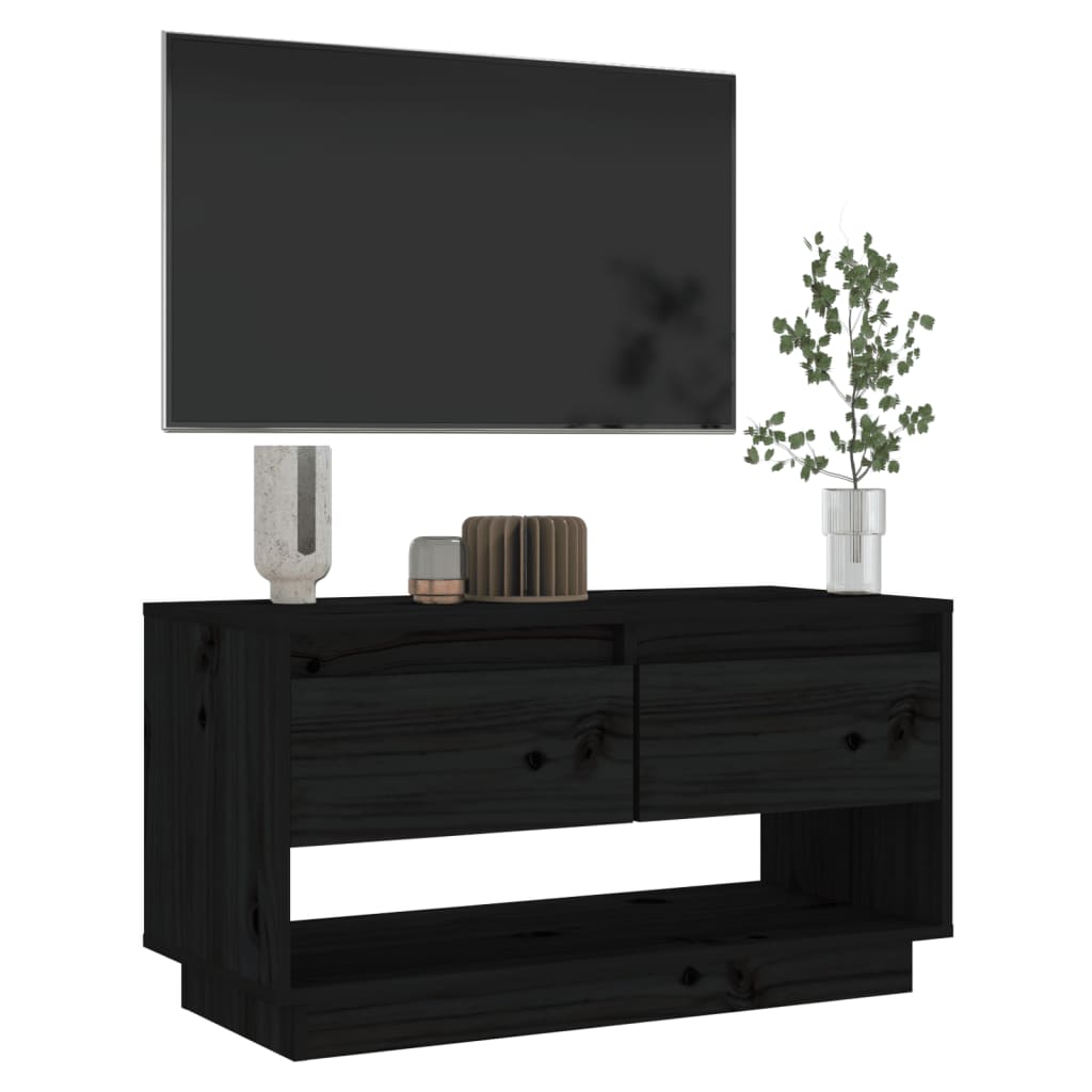 tv-bord 74x34x40 cm massivt fyrretræ sort