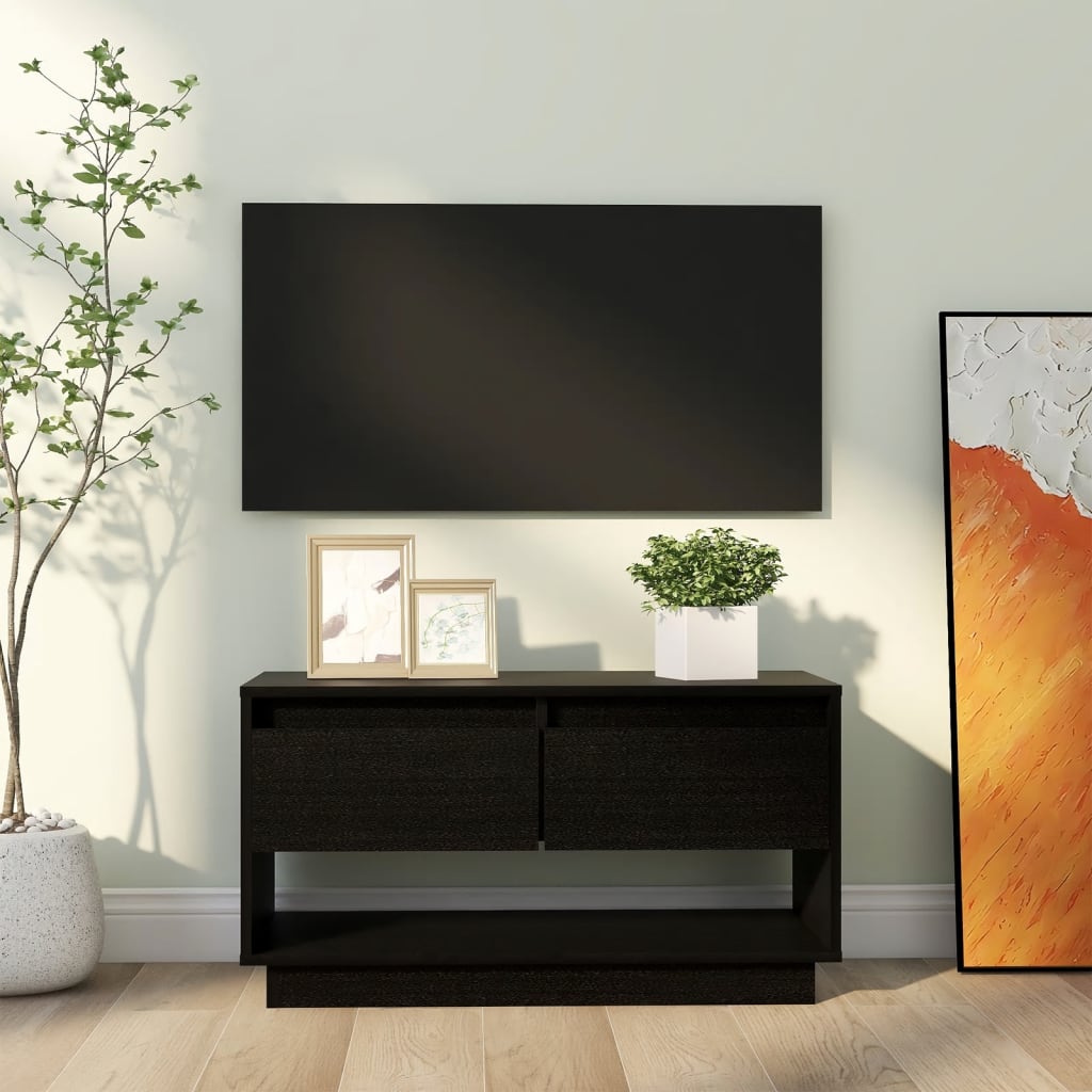 tv-bord 74x34x40 cm massivt fyrretræ sort