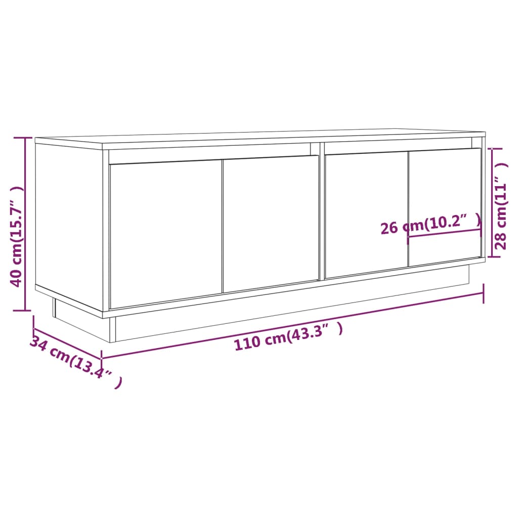 tv-bord 110x34x40 cm massivt fyrretræ