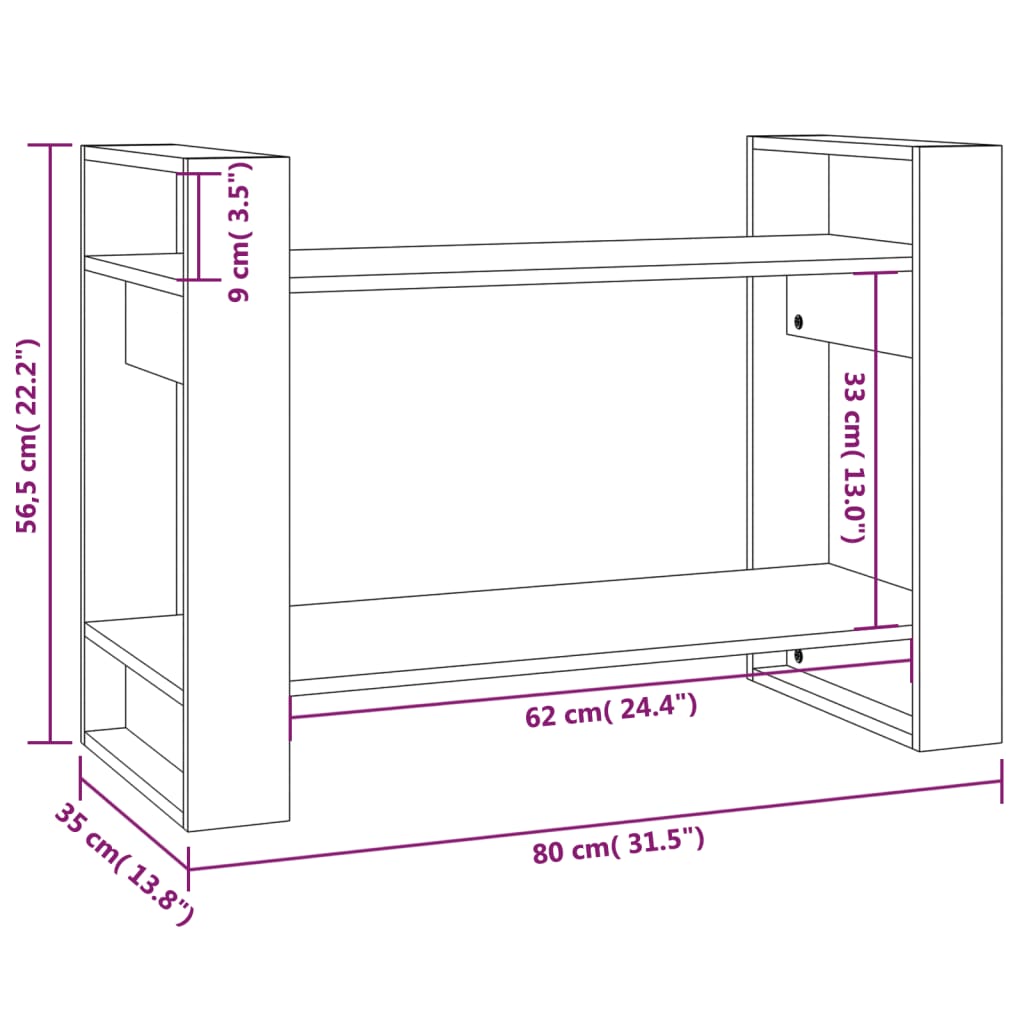 bogreol/rumdeler 80x35x56,5 cm massivt fyrretræ gyldenbrun