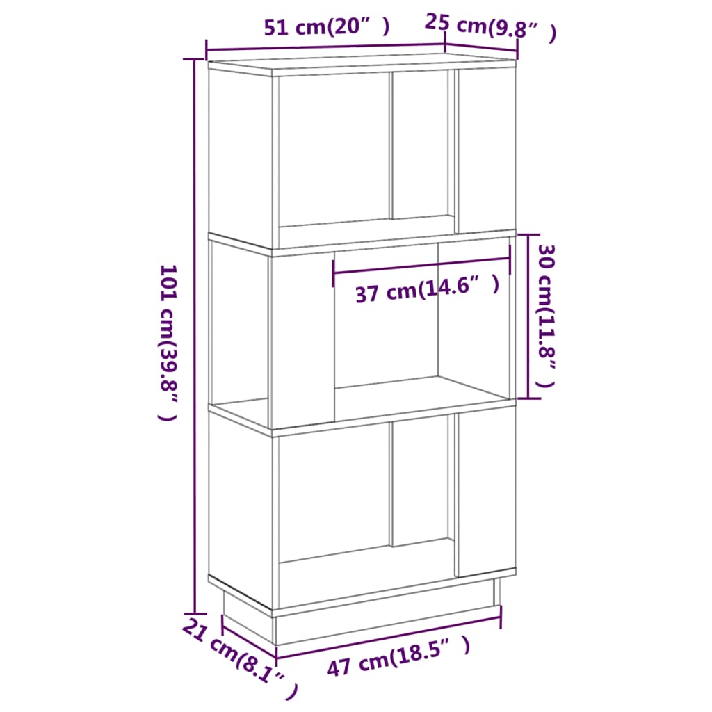 bogreol/rumdeler 51x25x101 cm massivt fyrretræ