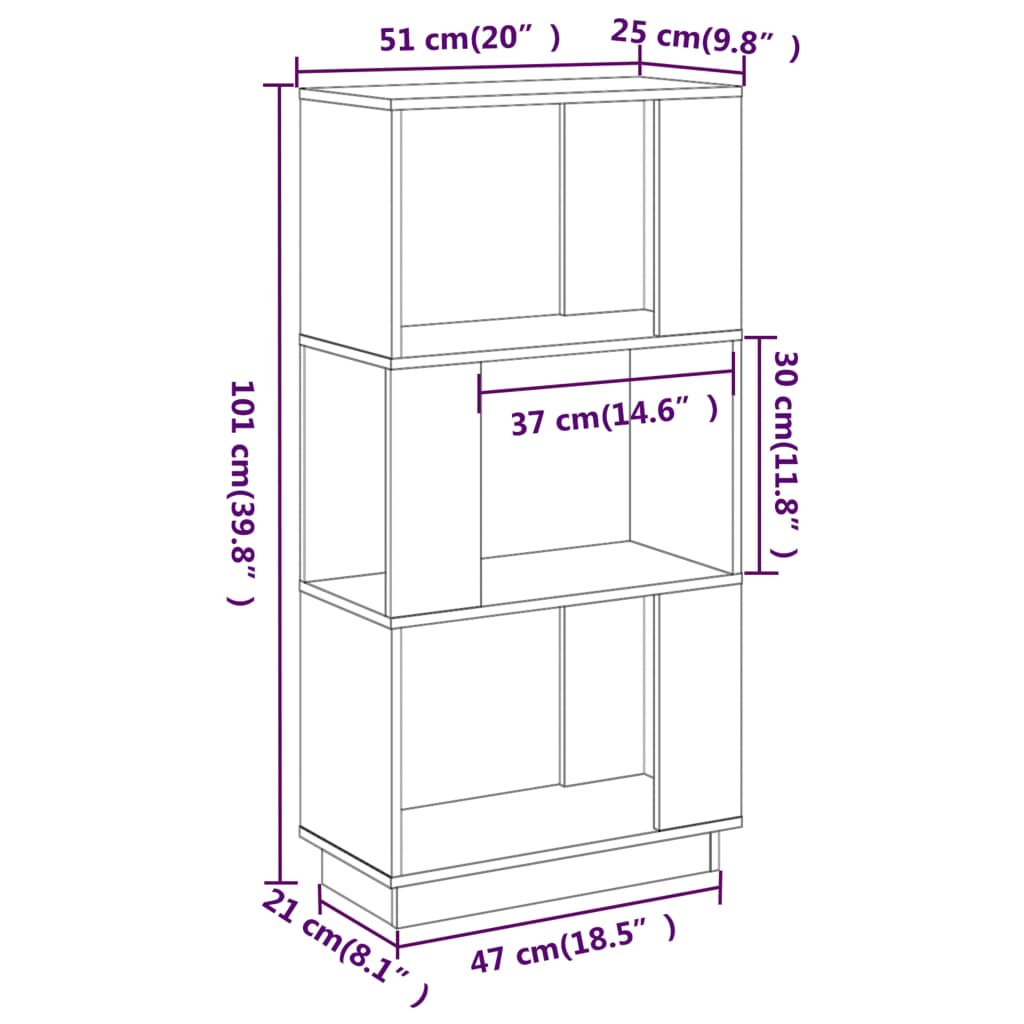 bogreol/rumdeler 51x25x101 cm massivt fyrretræ sort