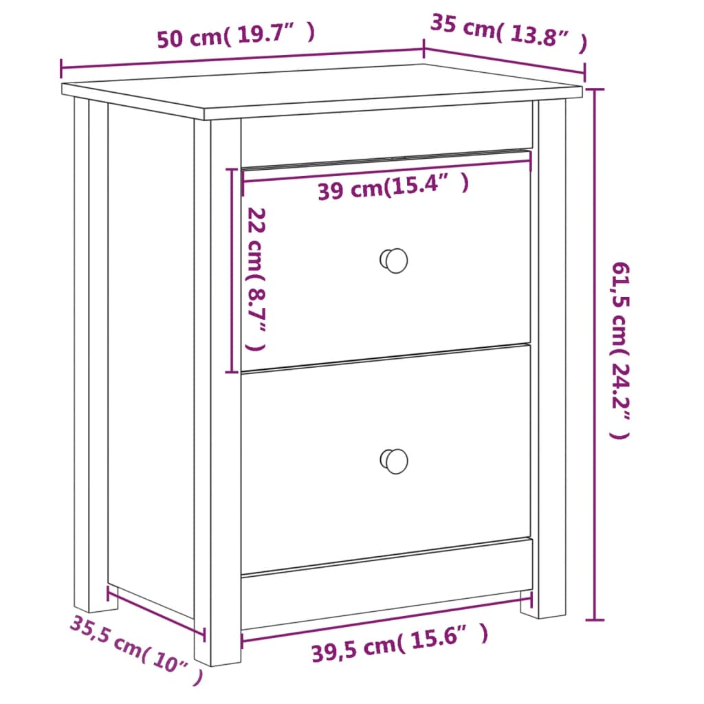 sengebord 50x35x61,5 cm massivt fyrretræ gyldenbrun