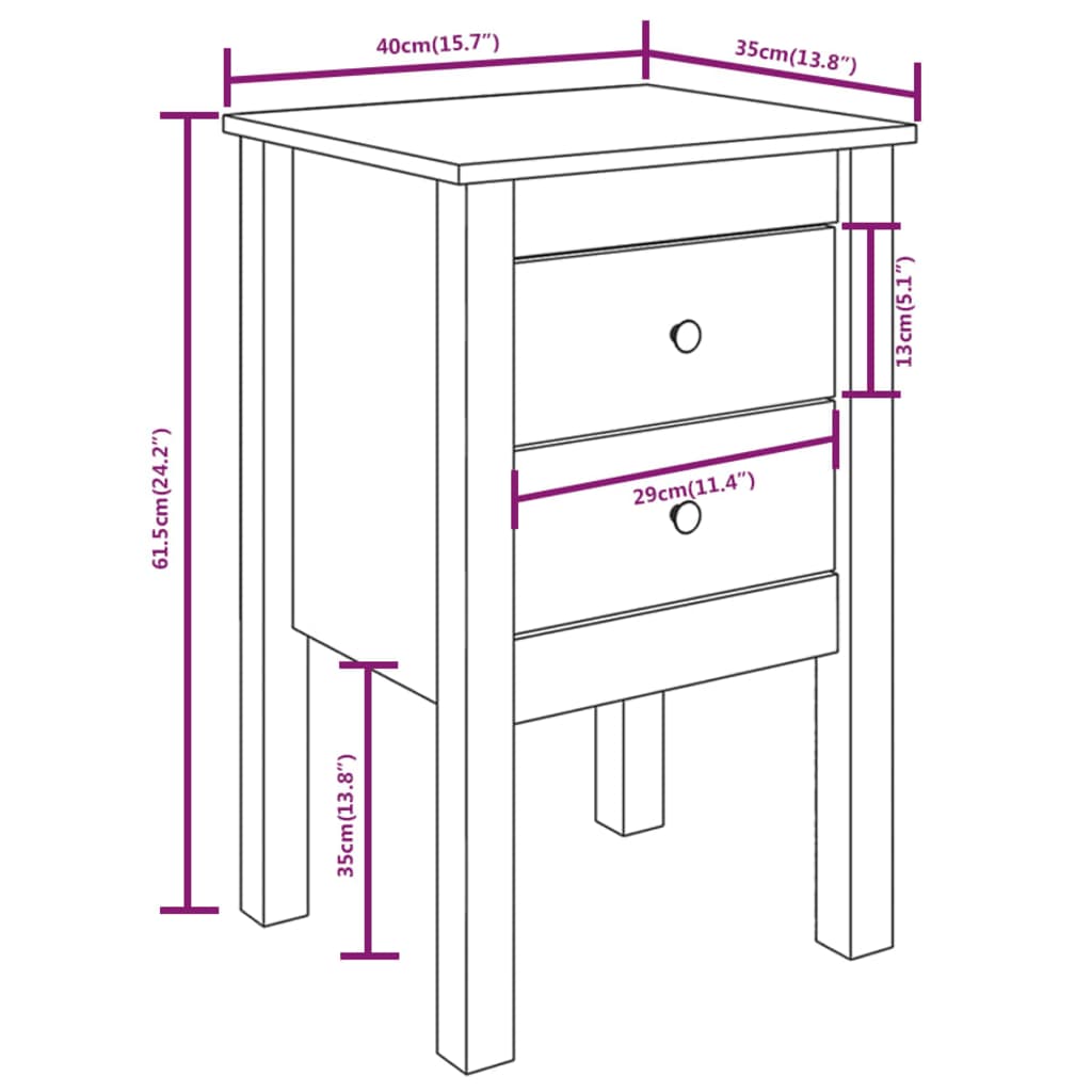 sengeborde 2 stk. 40x35x61,5 cm massivt fyrretræ