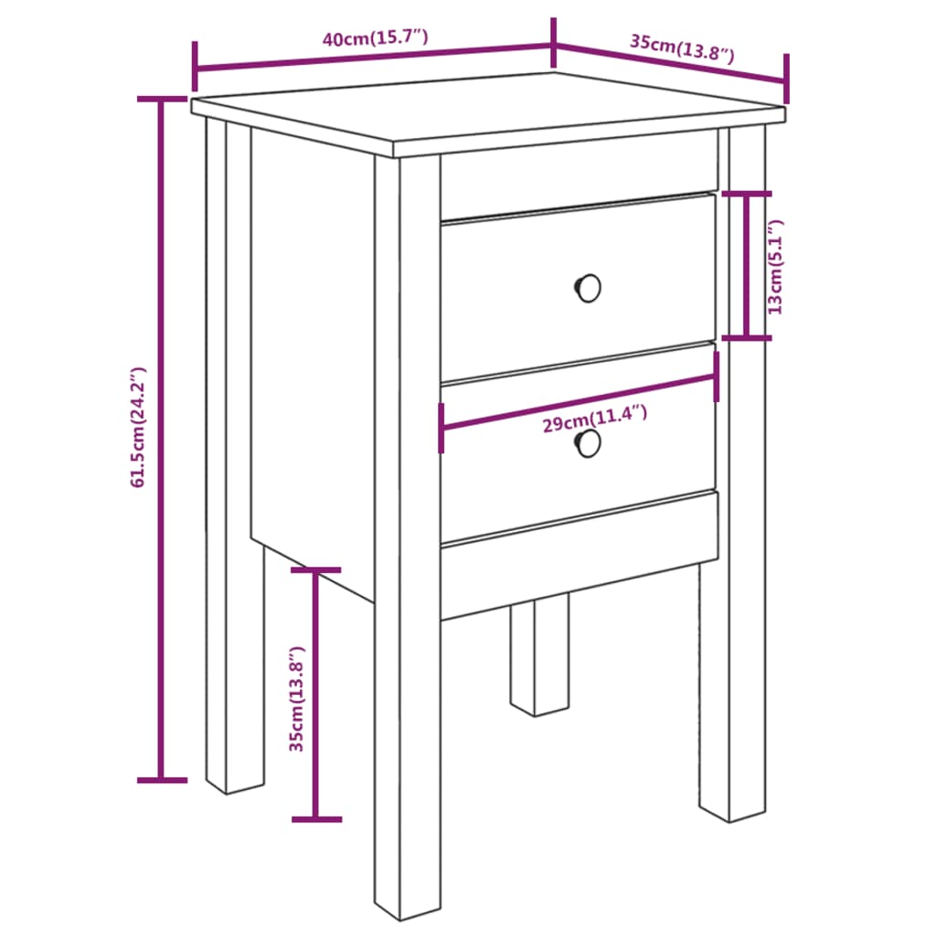 sengebord 40x35x61,5 cm massivt fyrretræ sort