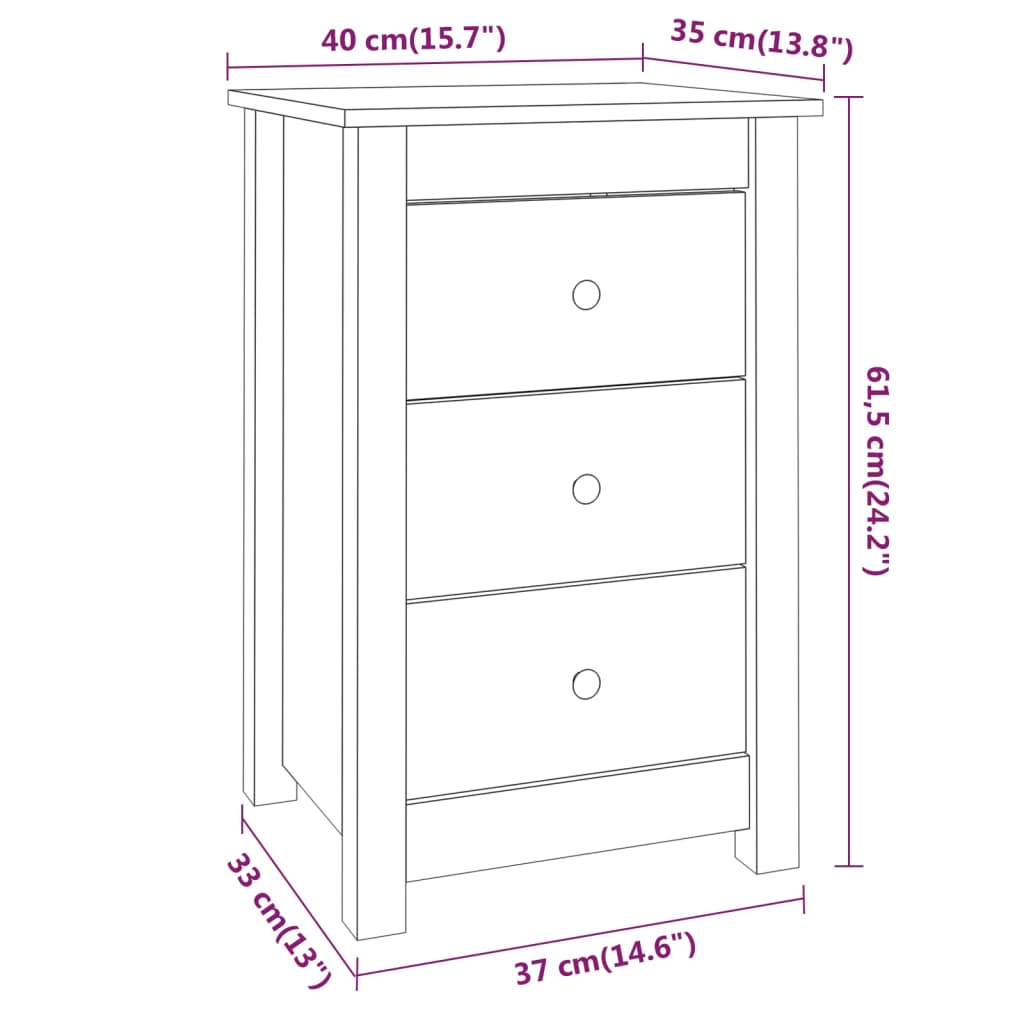 sengebord 40x35x61,5 cm massivt fyrretræ