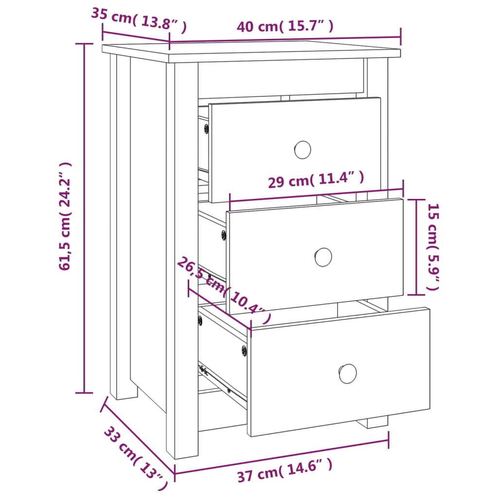 sengeborde 2 stk. 40x35x61,5 cm massivt fyrretræ hvid