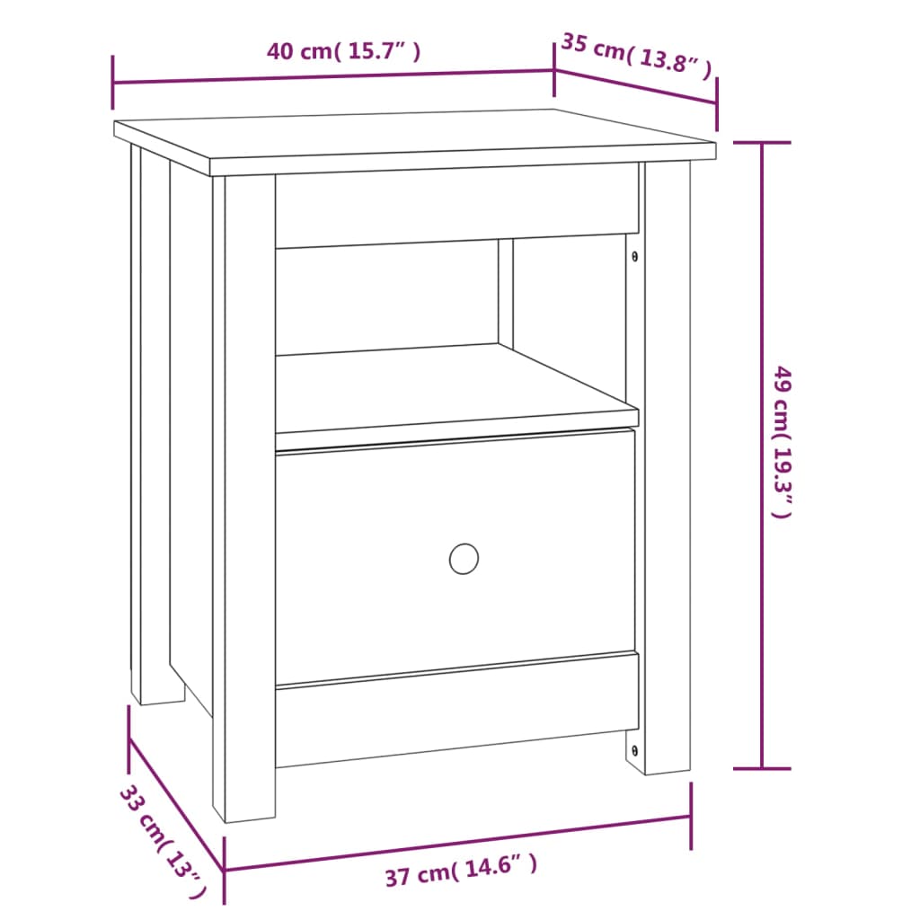 sengebord 40x35x49 cm massivt fyrretræ