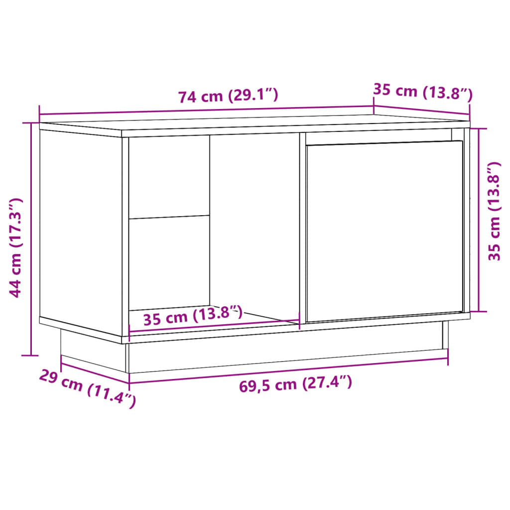 tv-bord 74x35x44 cm massivt fyrretræ