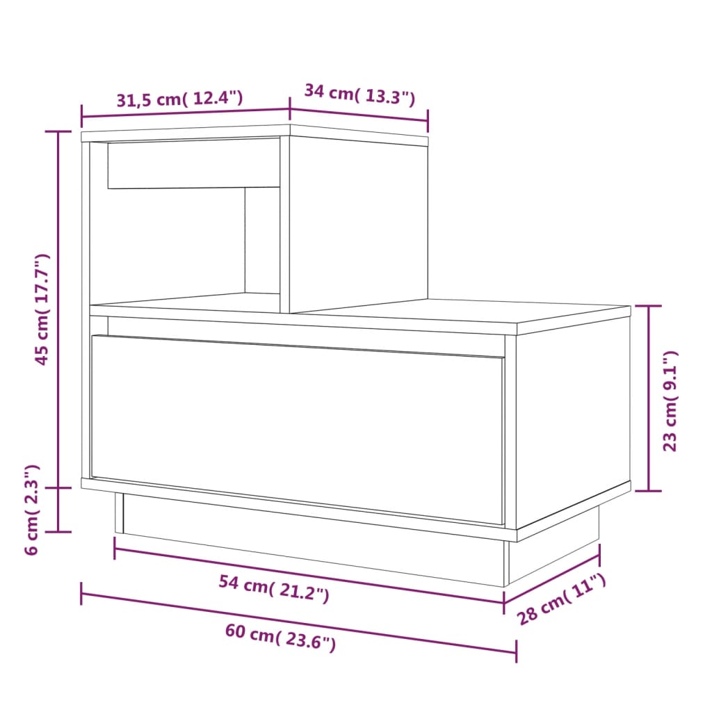 sengebord 60x34x51 cm massivt fyrretræ hvid