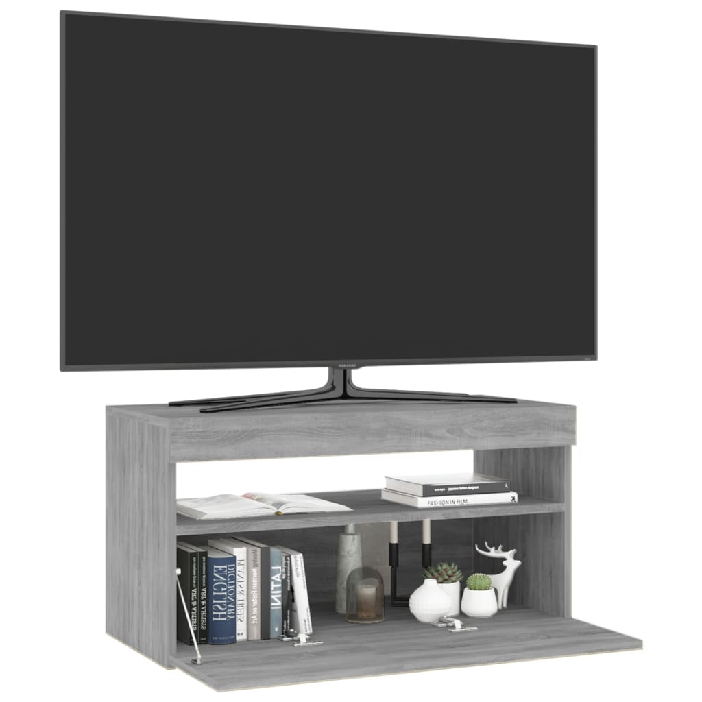 tv-bord med LED-lys 75x35x40 cm grå sonoma-eg