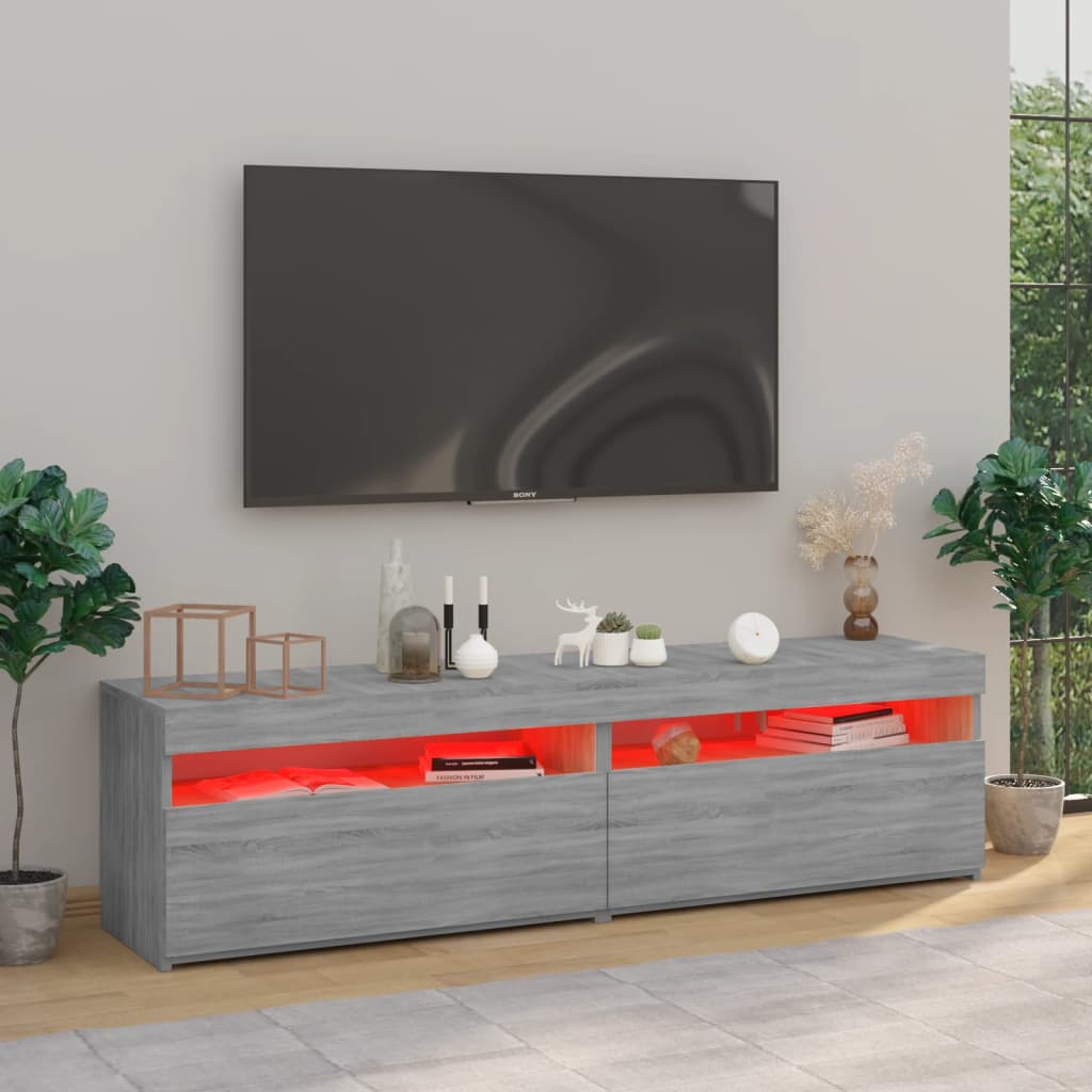 tv-borde 2 stk. med LED-lys 75x35x40 cm grå sonoma-eg