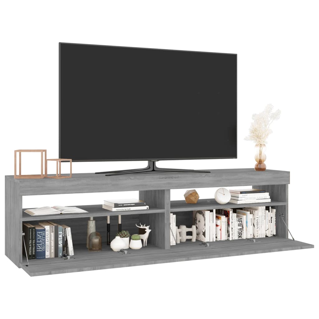 tv-borde 2 stk. med LED-lys 75x35x40 cm grå sonoma-eg