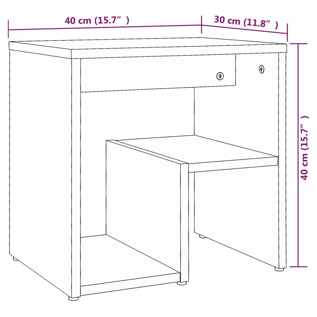 sengeborde 2 stk. 40x30x40 cm konstrueret træ røget egetræ