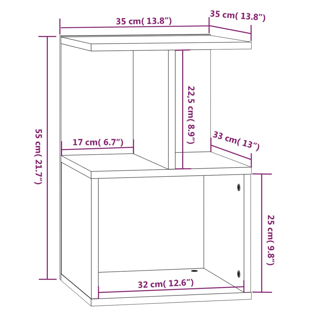 sengeborde 2 stk. 35x35x55 cm konstrueret træ røget egetræ