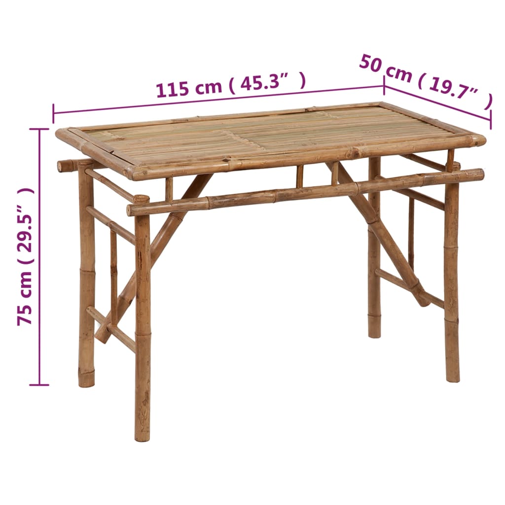 foldbart havebord 115x50x75 cm bambus