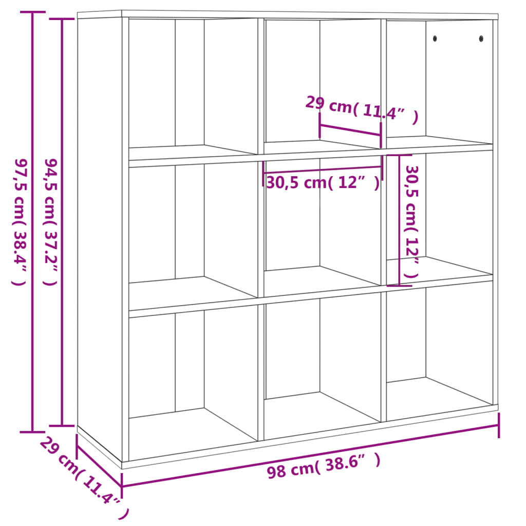 bogreol 98x29x97,5 cm røget egetræsfarve