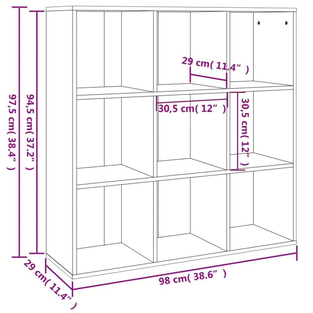 bogreol 98x29x97,5 cm brun egetræsfarve