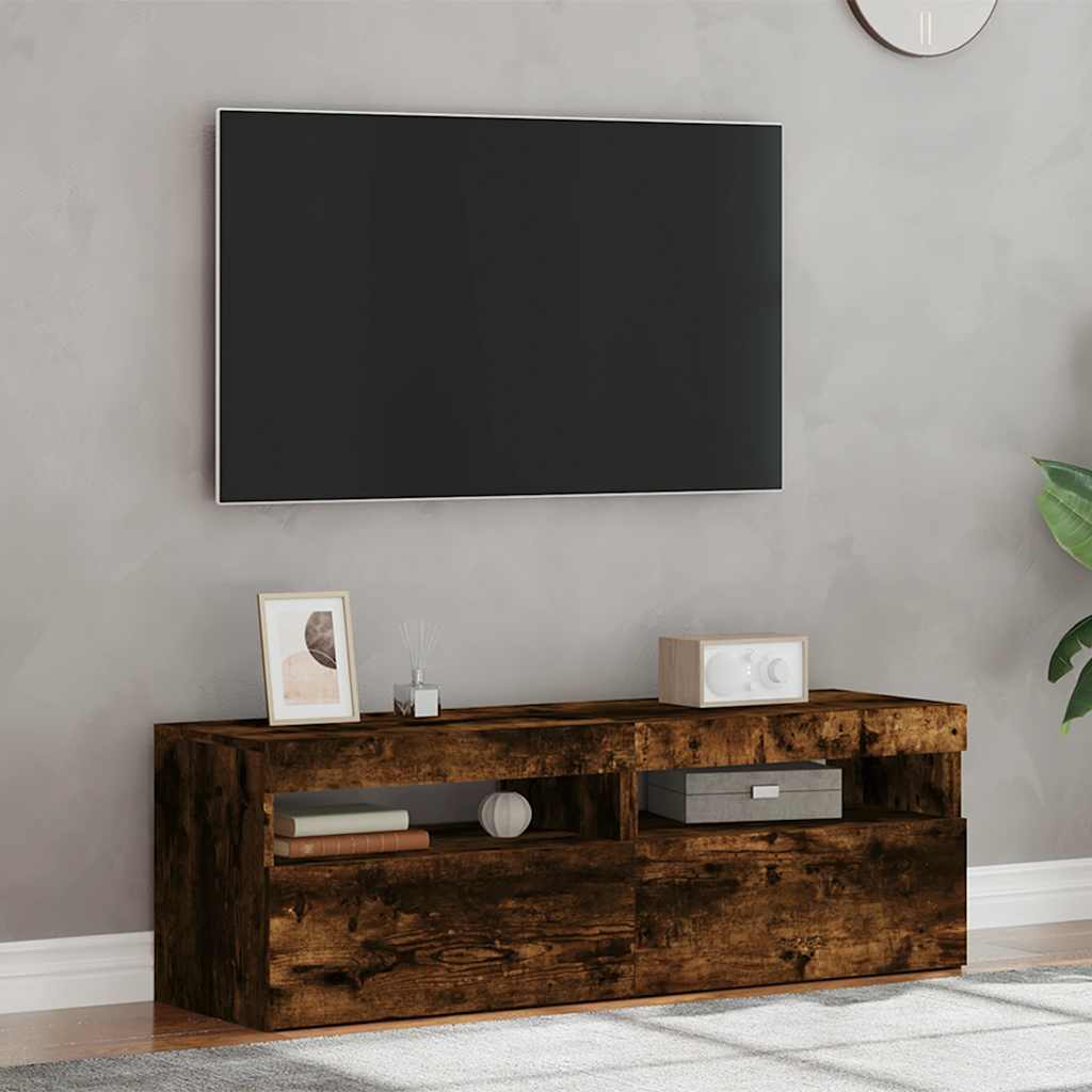 tv-borde med LED-lys 2 stk. 60x35x40 cm røget eg