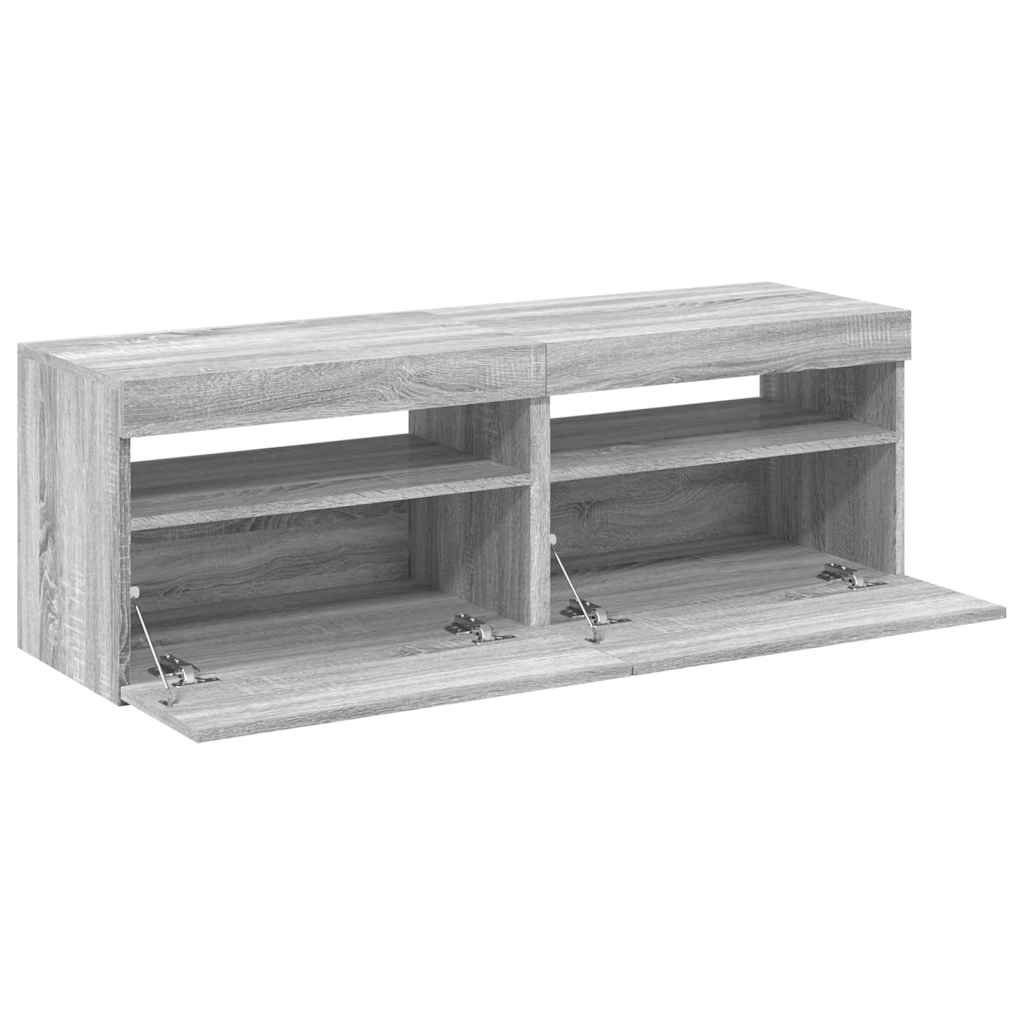 tv-borde med LED-lys 2 stk. 60x35x40 cm grå sonoma-eg