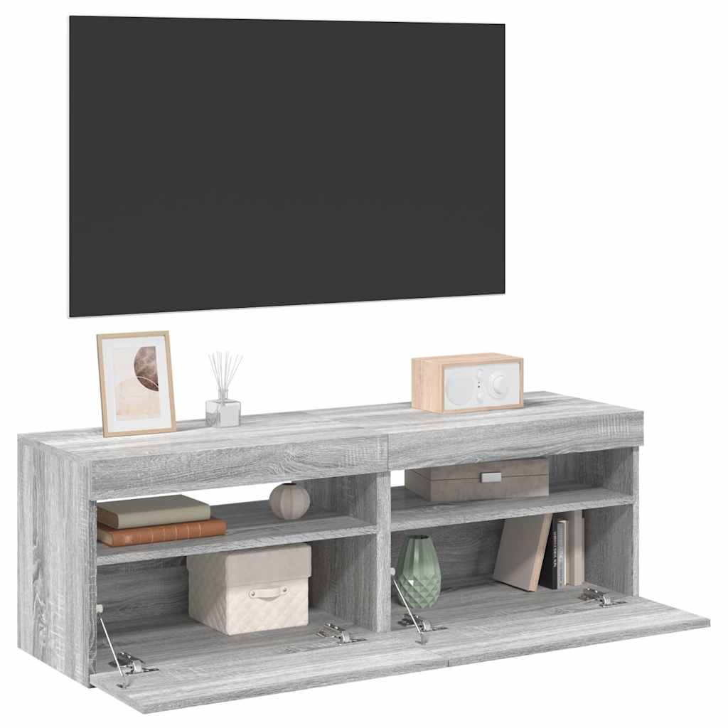 tv-borde med LED-lys 2 stk. 60x35x40 cm grå sonoma-eg