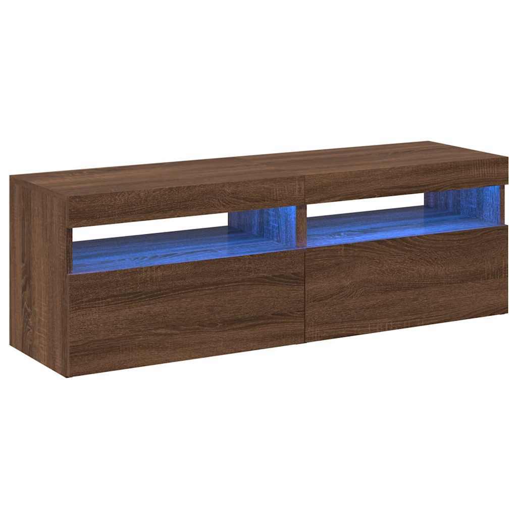 tv-borde med LED-lys 2 stk. 60x35x40 cm brun eg