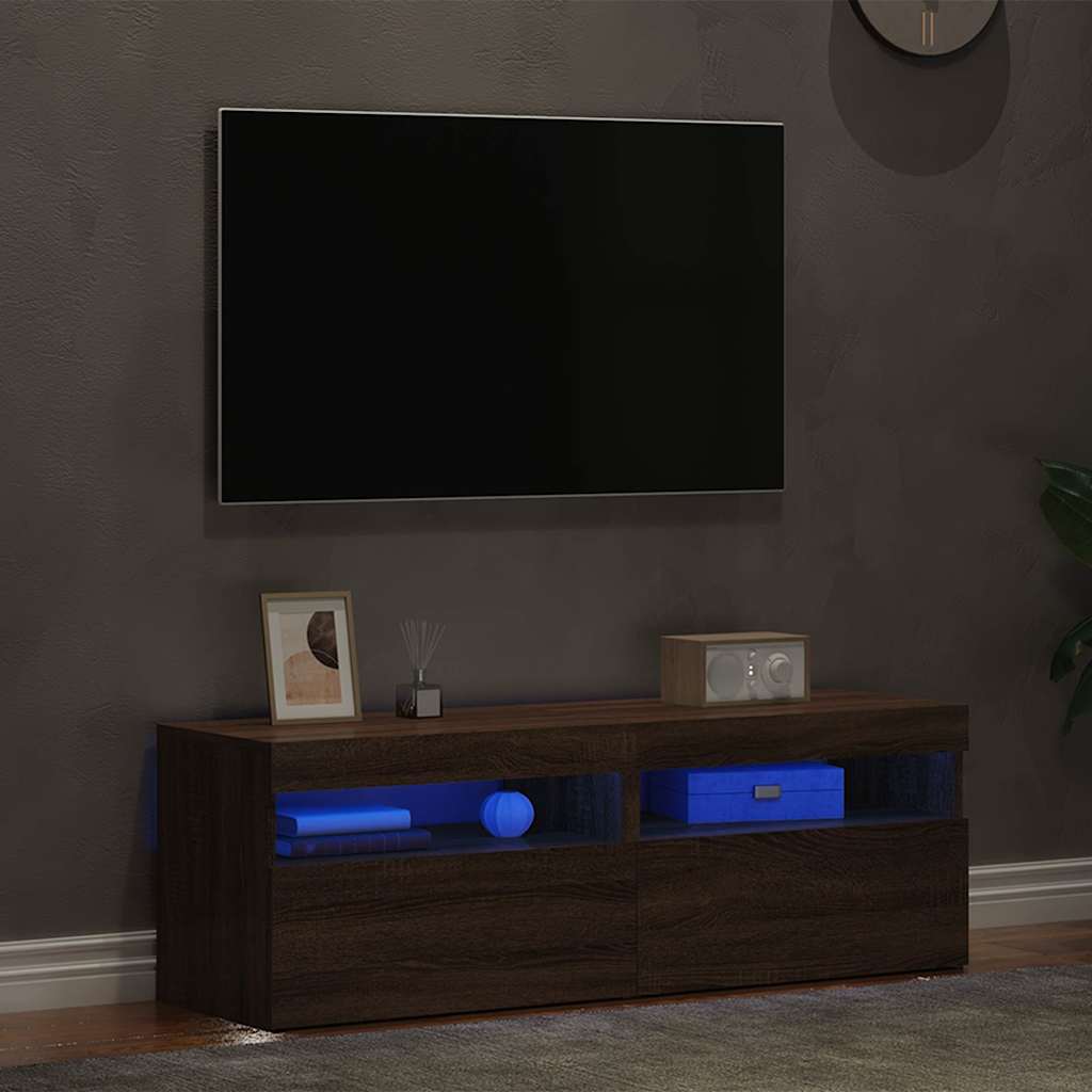 tv-borde med LED-lys 2 stk. 60x35x40 cm brun eg