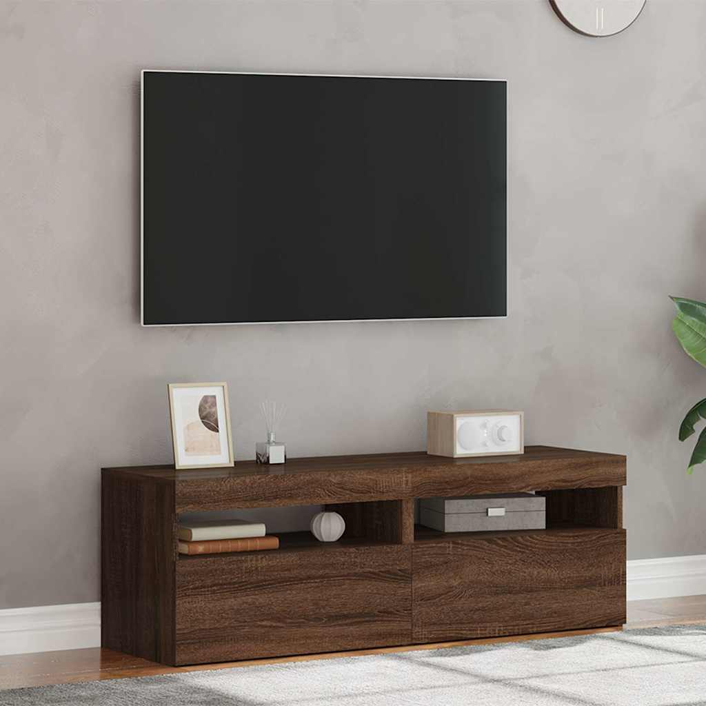 tv-borde med LED-lys 2 stk. 60x35x40 cm brun eg