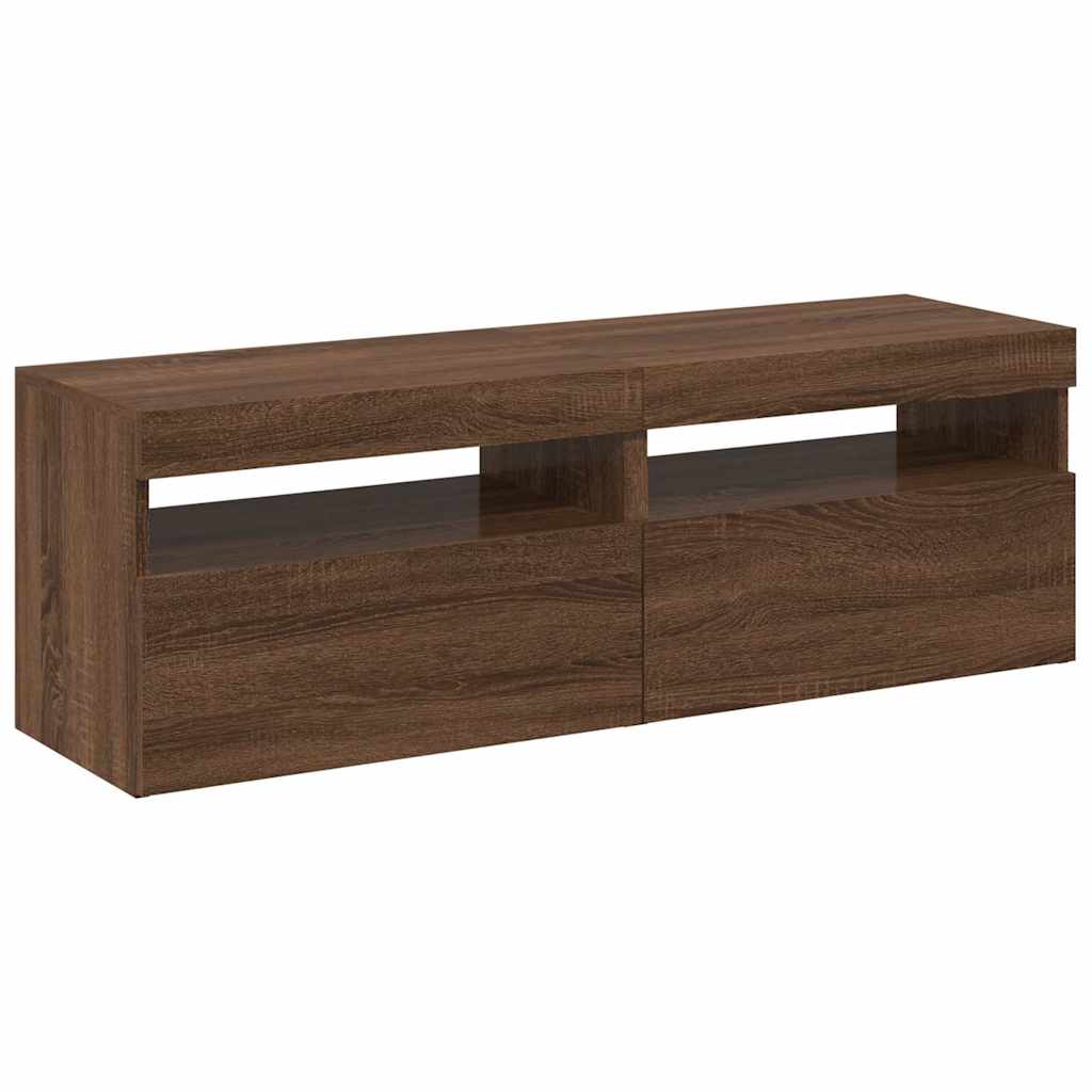 tv-borde med LED-lys 2 stk. 60x35x40 cm brun eg