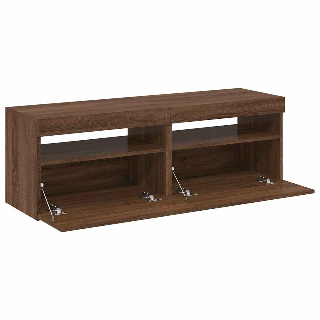 tv-borde med LED-lys 2 stk. 60x35x40 cm brun eg