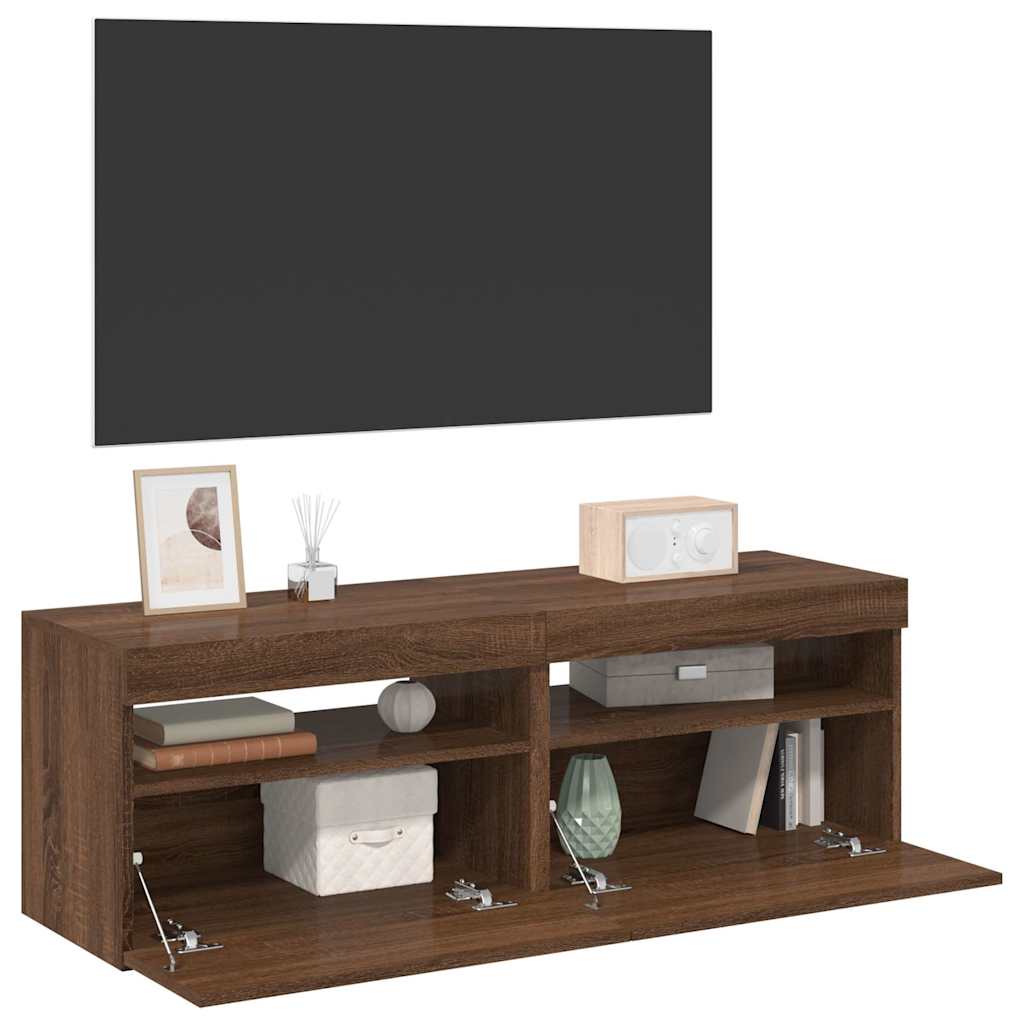 tv-borde med LED-lys 2 stk. 60x35x40 cm brun eg